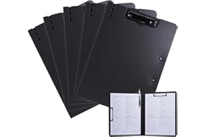 FRETONBA Portapapeles A4, 5 Unidades, Con Tapa y 2 Pinzas, Para Oficina, Construcción, Escuela, Color Negro