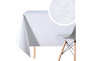 KP HOME Wodoodporny obrus ceratowy z PCW, prostokątny obrus ceratowy, 200 x 140 cm, wytłaczany, elegancki obrus olejowy, plastikowy, zmywalny obrus do kuchni, w kolorze białym