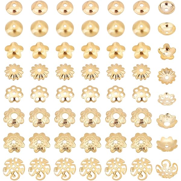 PH PandaHall Bead Caps, 180 pz 6 Stili Reale 18 K Placcato Oro Della