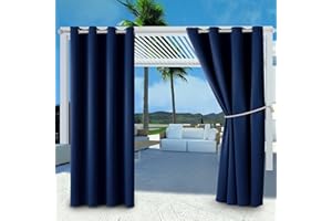 DIVA EN CAMINO DEC Outdoor Patio Curtain Waterproof Darkening Thermal Insulated Indoor Curtains for Bedroom, Porch, Living Room, Pergola, Cabana, W52 x L95, Navy, Set of 2 Panels