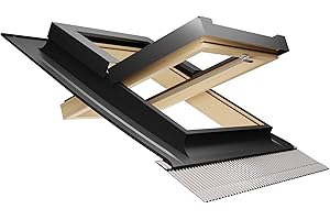 Emica - Finestra da tetto apertura Bilico in Alluminio | Linea Habitat con Vetrata basso emissivo Certificata CE | Interno Legno Abete Lamellare Prima Scelta | Apertura a 140° (55x118 Base x Altezza)