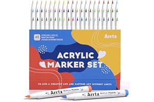 Arrtx Penne per pittura acrilica 60A, pennarello acrilico con punta a pennello per pittura su roccia, vetro, pietra, legno, ceramica, confezione regalo