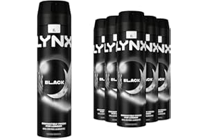 Lynx Black Deodorant Spray for Men 6 Pack, Body Spray with Long-Lasting Fragrance that Keeps You Fresh All Day, Suitable for All Skin Types, 200ml Each