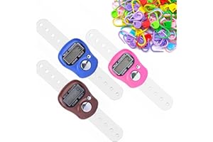 AQSQWQ 3 Piezas Contador de Dedos, Contadores Electrónicos De Dedos, Reiniciable con Pantalla Digital Contador, Contador De Dedos Digital para Tejido Filas Punto Ganchillo, Azul Oscuro, Café, Rosa