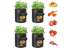 Ohiyoo Kartoffel Pflanzsack 10 Gallonen 4 Pack Kartoffelsack Zum Pflanzen, 38 L Pflanztaschen mit Sichtbarer Klappe, Kartoffel Pflanzsack Garten Pflanzbeutel für Gemüse, Kartoffel, Tomaten (Schwarz)