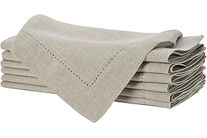 SWEETNEEDLE Sweet Needle Pure Linen Cloth Napkins with Hemstitch Natural colour -50x50 CM,100% European Flax Napkin Set of 6,Washable and durable. Ideal for Kitchen decor, Christmas, Weddings, Restaurant