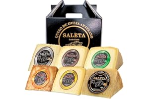 Amaisso® Cesta Quesos Gourmet Regalo | Queso Oveja de La Mancha | 6 Cuñas Queso Semicurado, Curado, con Guindilla, Trufa, Añejo y en Aceite de Oliva Virgen Extra | "Pack Tentaciones 1,5Kg" Saleta