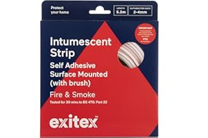 Exitex Self Adhesive Intumescent Fire Door Strip with Brush, 5.2m, White - Surface Mounted Door Seal, Fire & Smoke Seal, Easy Retrofit, 30 Minute Fire Protection