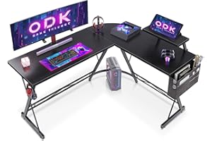 ODK Escritorio Gaming con Soporte para Monitor Escritorio en L Mesa para Computadora Negro 147x120cm