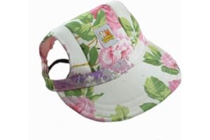 leconpet Baseball Caps hats with Neck Strap Adjustable comfortable Ear Holes for small Medium and Large Dogs in Outdoor Sun Protection (L, Colour Flower)
