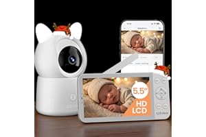 CZEview Babyphone Caméra 2K & Ultra Grand Moniteur HD 5,5", Qualité d'image au Top, 360°, APP, Veilleuse & Musique, Vision Nocturne, Caméra Bébé, Détection & Alerte (1 Caméra Blanche)