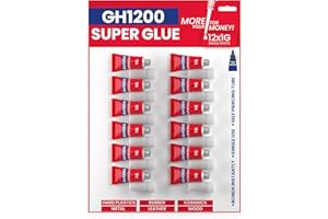 GH1200 1g x 12 Strong Super Glue All Purpose with Anticlog Cap. Super Fast,Thick & Strong Adhesive Cyanoacrylate Glue for Hard Plastics, DIY Craft, Ceramics, Frame,Leather, Metal and Many More