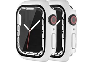 HANKN 2-Stück Matt Hülle 44mm für Apple Watch Series 6 5 4 Se 44mm Temperierte Glas Schutzhülle, Hart Bildschirmschutz Gehäuse iWatch Eingebaut Displayschutzfolie, Weiß 44 mm