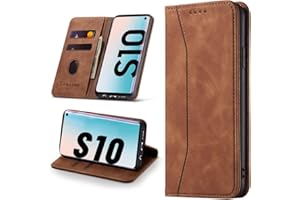 Leaisan Handyhülle für Samsung Galaxy S10 Hülle Premium Leder Flip Klappbare Stoßfeste Magnetische [Standfunktion] [Kartenfächern] Schutzhülle für Samsung Galaxy S10 Tasche - Braun