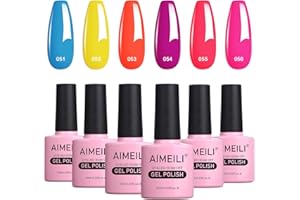 AIMEILI Vernis Semi Permanent Printemps Été Néon Brillant Arc-en-ciel 6 Couleurs 10ml, Lot Vernis à Ongles Gel UV LED Nail Polish Soak Off Manucure - Kit 11