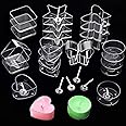 20 Pieces Plastic Clear Tea Light Candle Cup Holders Heat-Resistant Plastic Votive Containers Heart Square Star Round Butterfly Shapes Tealight Cups with 25 mm Candle Wicks for DIY Candle Making