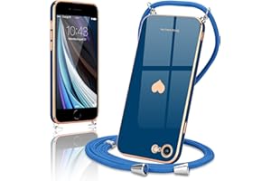 Wirvyuer Handykette Kompatibel mit iPhone SE 2022 Hülle, iPhone 7,iPhone 8,iPhone SE2020 Handyhülle mit Band zum Umhängen Kameraschutz Liebesherz Silikon Hülle für iPhone 7/8/SE2020/SE2022 Blau