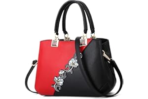 VARLIVOO Femme Sac à Main Sacs Bandoulière Pom Pom Décoration Sac de Messager Sac Portés Main Sac Fourre Tout Sac de Cours Collège Voyager Imperméable PU Cuir Rouge