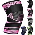 Adjustable Knee Support Brace 1 pack Compression Knee Sleeves for Men Women Use for Meniscus Tear, Arthritis, Tendinitis, Ligament Injury,Weight Lifting, Anti Slip Knee Brace (Rose Red, Medium)