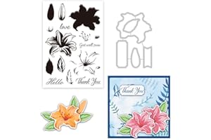 GLOBLELAND Layered Lily Theme Clear Stamps and Die Cuts Layering Flowers Leaves Silicone Stamps Cards and Metal Cutting Dies for Card Making and DIY Embossing Scrapbooking