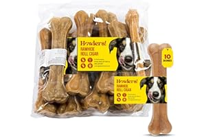 HOWLERS 10 Inch Pack of 10 Natural | Giant Pressed Dog Bone For Dogs | Dog Chews Long Lasting Natural Rawhide Bones | Dog Chew Great With Natural Ingredients