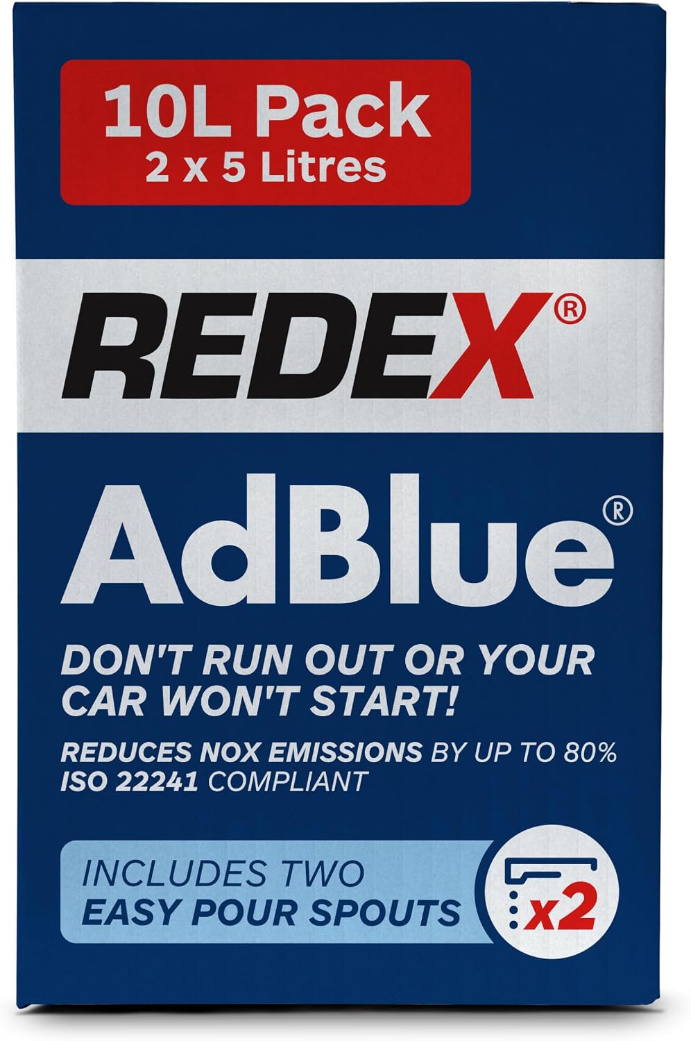 Redex AdBlue 10 Litres – ISO 22241 Diesel Exhaust Fluid for SCR Vehicles – 10L Total (2 x 5L) with Easy Pour Spouts – Reduces NOx Emissions