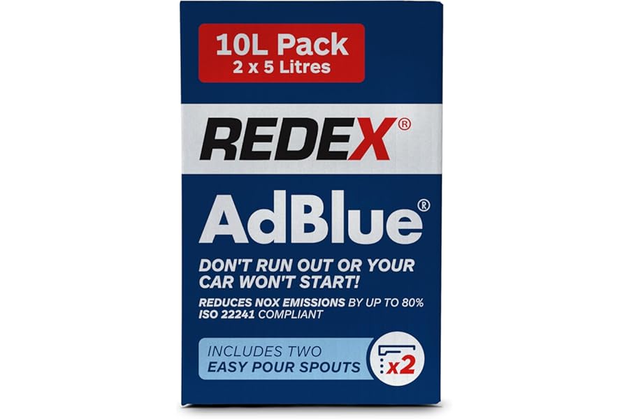Redex AdBlue 10 Litres – ISO 22241 Diesel Exhaust Fluid for SCR Vehicles – 10L Total (2 x 5L) with Easy Pour Spouts – Reduces NOx Emissions