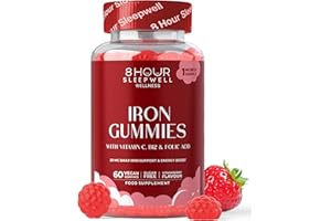 8 HOUR SLEEPWELL Iron Gummies – Sugar-Free & Vegan | High Strength 20mg for Energy, Immunity | with Vitamin C, B12 & Folic Acid | Alternative to Iron Tablets & Drops | Supplements for Women & Men | 1 Month Supply