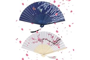GGISUI 2pcs Eventails Pliants Eventail Mariage Bambou et Soie Pliable à Main avec Frange Eventail Japonais pour Décoration Mur Mariage Accessoires de Danse