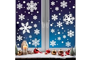 Niviy Grande Pegatinas Navidad Ventanas 228 Piezas PVC Electrostáticas Copos de Nieve Decoración Navideña Cristales Hogar Pegatinas Decoración Reutilizables 6 Hojas Blanco
