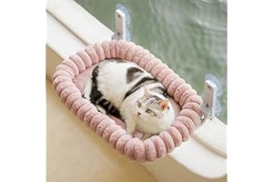 EDAGNY Hamaca Ventana Gato Suave, Plegable Cama Gato Ventana con Cama para Gatos extraíble y Reversible Cubrir - Cama para Gatos con Marco de Acero Engrosado Resistente hasta 18kg, Rosa M