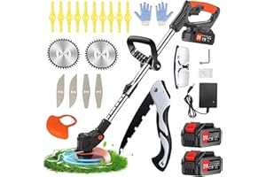 GINZYAIY Debroussailleuse Electrique sans Fil, Debrouissalleuses Batterie, 21V 2.0AH Coupe Bordure sans Fil avec 2 Batterie&3 Lames,Débroussailleuse Rétractable Convient aux Jardins et aux pel