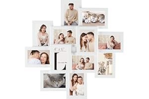 SONGMICS Collage de Marco de Fotos, 12 Marcos para Fotos 10 x 15 cm, Marcos de fotos para Pared, Marcos Múltiples, Decoración de pared, Blanco Nube RPF22WT