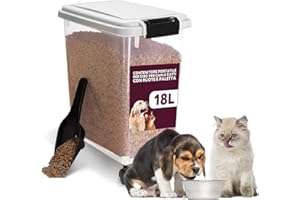Avilia - Contenitore Crocchette Cane 18L con Coperchio Ermetico, Paletta e Ruote Rimovibili, Porta Cibo Secco per Cani e Gatti, Contenitore Salvaspazio Facile da Spostare