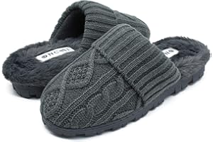 ONCAI Women’s-House-Slippers-Winter-Fluffy-Slipper-for-Women Knitted Fleece Memory Foam Slip-on Cozy Warm Outdoor Lady Fur Lined Garden Home Slippers (Size 5-11)