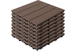 YOEVU - Set de 11 Baldosas de Exterior de Madera Composite WPC, 1m², Baldosas de Terraza, Patio y Jardín, Antideslizantes, Resistentes al Agua, 30x30cm, Marrón Café