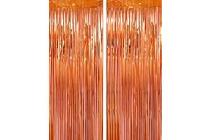 Montegoni 2 Stück Lametta Vorhänge Orange Halloween Glitzer Hintergrund Dekoration Folien Fransen Partydeko Luftschlangen Deko für Disco Party Halloween Party Dekoration