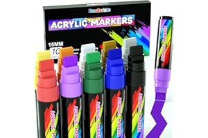 FansArriche Rotuladores Acrilicos, Punta de Fieltro Jumbo de 15 mm, 10 Bolígrafos de Pintura Impermeables y Permanentes de Colores para Cerámica, Pintar Piedras, Vidrio, Madera, Tela, Lienzo