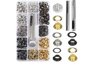 KINDPMA 200pcs Trousse à œillets 4 Couleurs 6mm Ensembles Oeillets Kit de Grommets Eyelets Outils en Métal avec 3pcs Outils et Boîte de Rangement pour Bâche/Ceinture/Chaussures/Chapeau