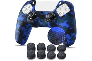 YoRHa Borchie Stampato Cassa pelle copertura silicone skin Cover Custodia per PS5 Dualsense Controller x 1 (Blu) Con PRO presa del pollice thumb grips x 8