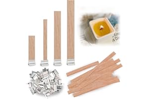 MSKS 40Pcs Wood Candle Wicks Set, 4 Sizes Natural Wooden Wick Cores with Iron Stands, Smokeless for DIY Candle Making, Scented Candle Craft Supplies