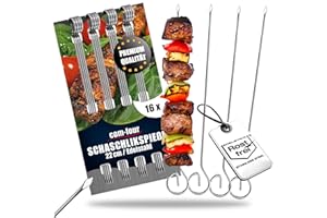 com-four® 16x brochetas de shish kebab de 22 cm de acero inoxidable - brochetas largas para carne - brochetas premium para grill, brochetas de verduras (22cm - 16 piezas)