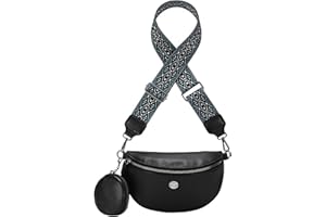 JiJia LeCo Sac Banane Femme Bandoulière Sac Banane Femme Cuir, Noir, à Large Sangle, en Cuir, Sac Banane, élégant