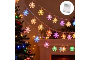 Youery Łańcuch świetlny LED w kształcie płatka śniegu, 6 m, 40 diod LED, dekoracja bożonarodzeniowa z 2 trybami, błyszczące światła wróżek, zasilanie bateryjne, wodoszczelny, do wnętrz, na choinkę