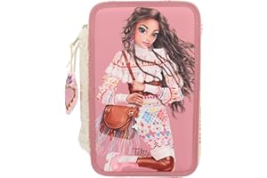 Depesche 12583 TOPModel Cosy - wypełniony 3-komorowy piórnik, model z motywem ze sztucznego futra, piórnik z kredkami, linijką, nożyczkami i wieloma innymi, różowy, plecak