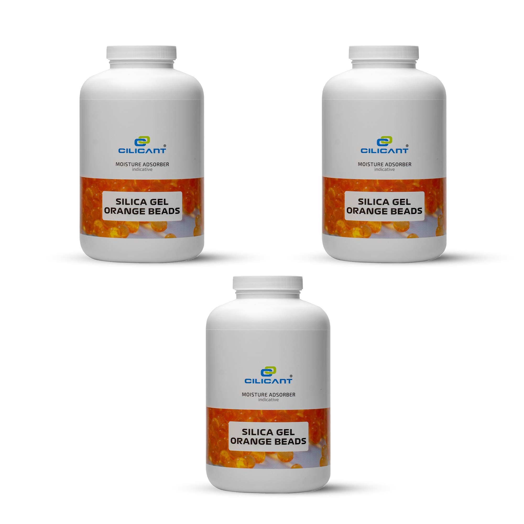 CILICAnT Orange Silica Gel Beads for Moisture Control, Rechargeable Indicating Desiccant Dehumidifier (Beads Size: 2-4 mm) (950 ml *3 =2850 ml)
