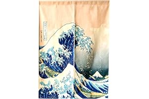 LIGICKY Noren Rideau Japonais Long Tapisserie Linge de Coton Rideau de Porte Hokusai Ukiyoe（85×120cm）