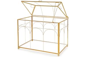 REDHUGO Handmade Glass Planter Terrarium with Lid, Indoor Tabletop Centerpiece Display Box Modern Decor DIY Gift Plant Terrarium Container for Succulent Cacti Air Plants Flower (Gold)