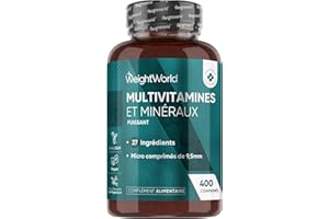 WEIGHTWORLD Multivitamines et Minéraux, 400 Microcomprimés Vegan (+ 1 An), 27 Nutriments Essentiels Vitamines A B C D E K Calcium, Magnesium, Zinc, Fer, Iode, Potassium, Multivitamines et Minéraux Homme Femme