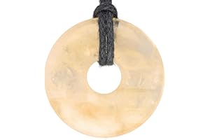 LEBENSQUELLE PLUS Gemstone Donut Pendant 30mm with Cotton Cord + Information Card | Natural Stone Necklace | Authentic Crystal Jewellery